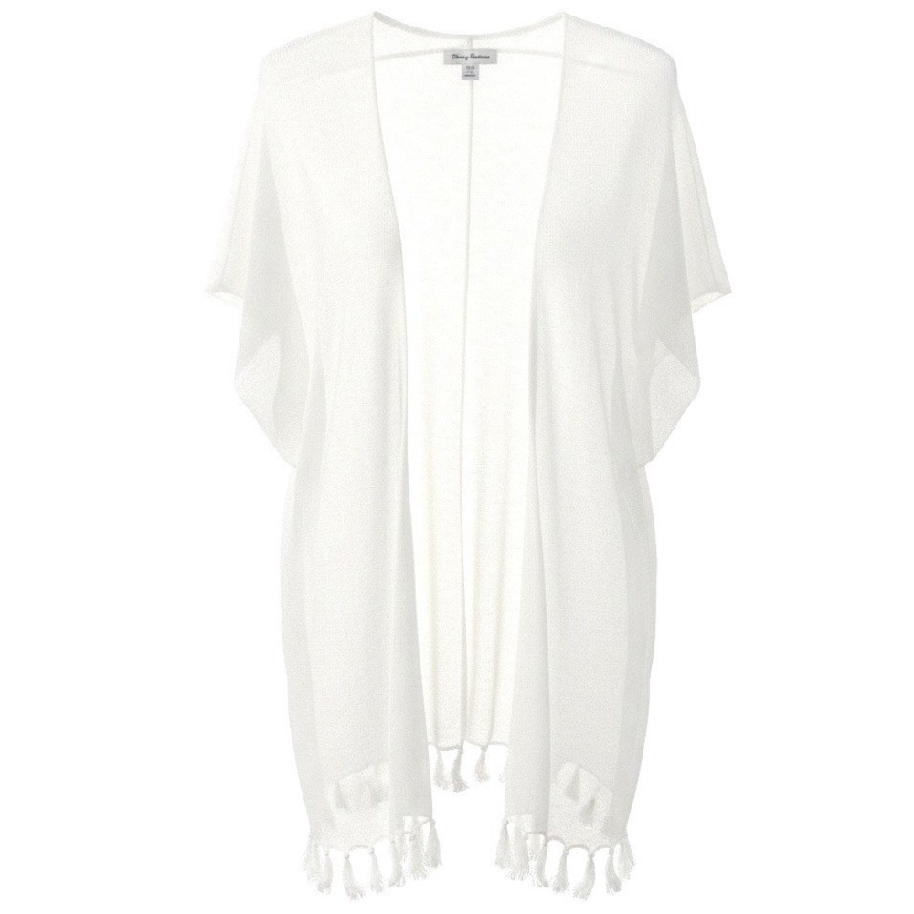 Tommy Bahama Linen Knit Cover Up Tassel Fringe Open Cardigan White Women S/M